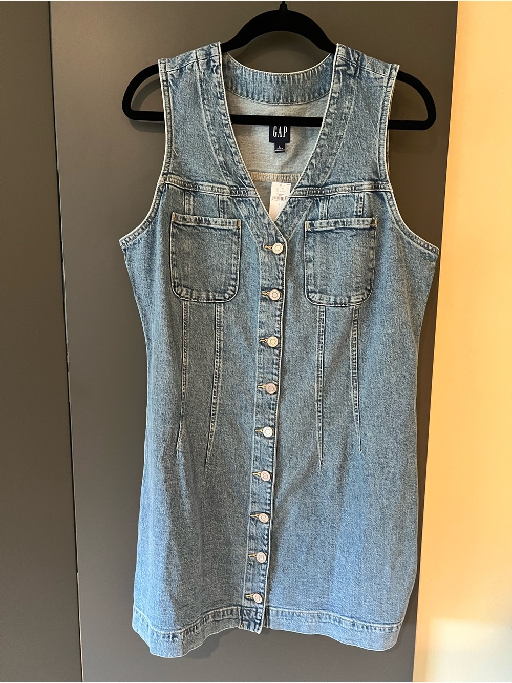 GAP Light Blue Button-Front Sleeveless Denim Dress